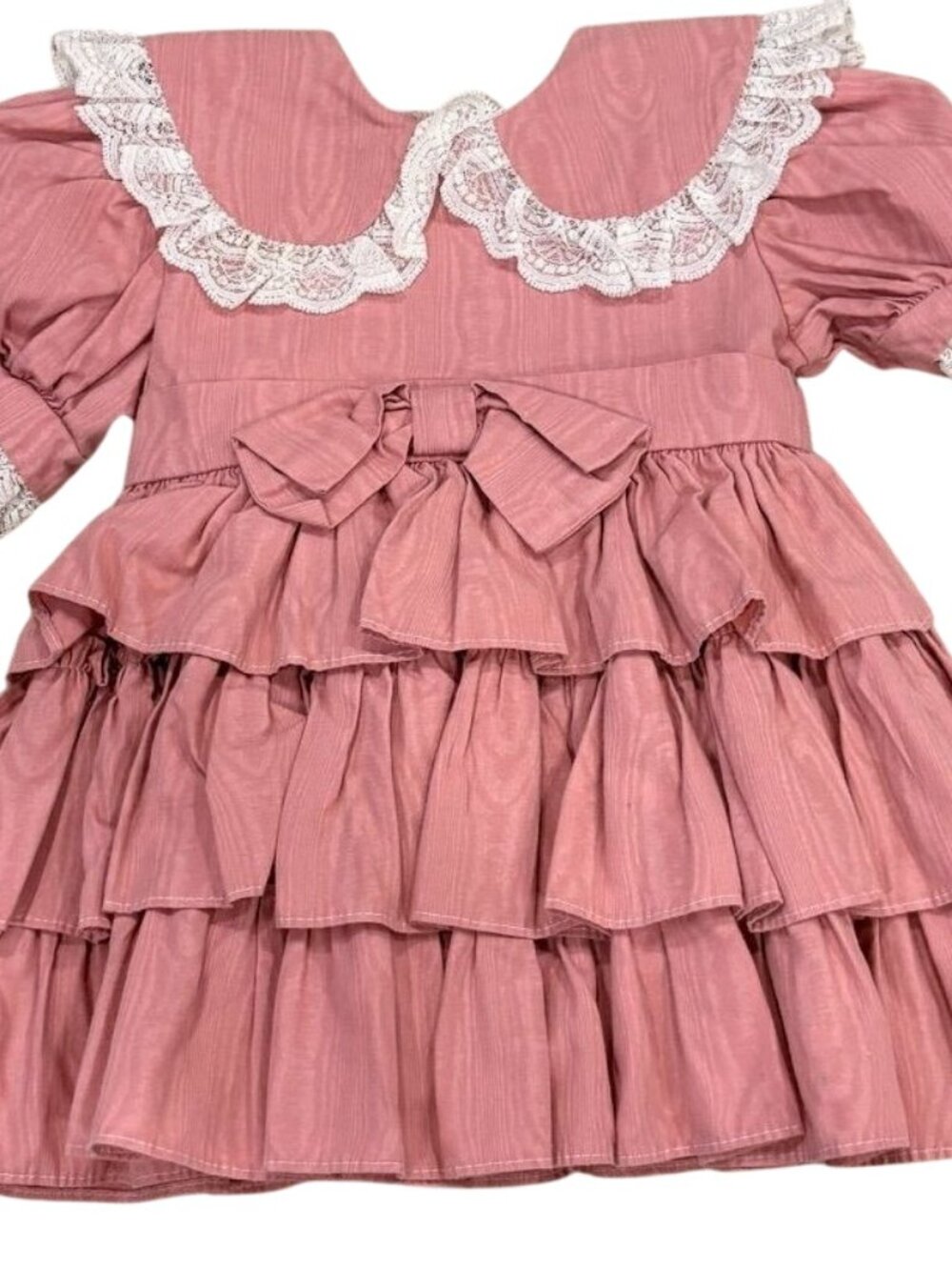 Vintage MiniWorld 2T Victorian Doll Circle Ruffled Dress Tiered Skirt Puff Sleev